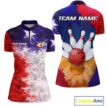 Load image into Gallery viewer, Custom Texas Flag Bowling Polo, 1/4 zip Shirts For Women, Patriotic Texas Bowling Team League Jerseys NQS11626