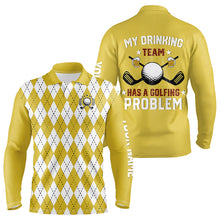 Load image into Gallery viewer, Yellow argyle pattern Beer Golf Polo Shirts For Men Custom My drinking team has a golfing problem NQS10863