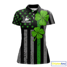 Load image into Gallery viewer, Custom Black Grunge US Flag Patriotic Bowling Shirt For Women Green Shamrock St Patrick Team Jersey NQS11447