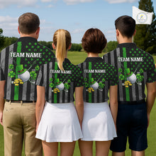 Load image into Gallery viewer, Custom Black Grunge US Flag Patriotic Golf Polo shirts for Men Green Shamrock St Patrick Team Jersey NQS11448