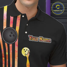 Load image into Gallery viewer, Personalized Watercolor Stripes Retro Bowling Team Shirts For Men, Black Bowling Attire For Men NQS11652