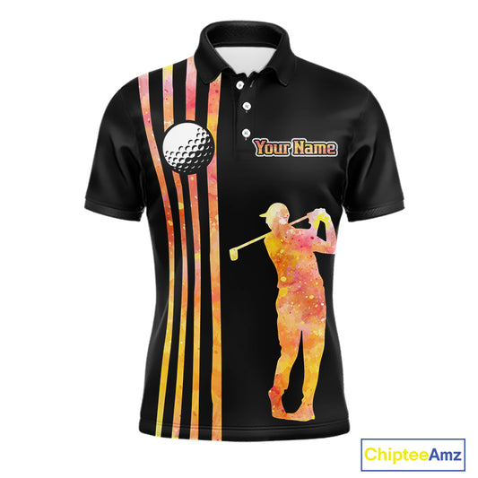 Personalized Watercolor Stripes Golf Polo Shirts For Men, Black Team Mens Golf Attire NQS11651