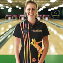 Load image into Gallery viewer, Personalized Watercolor Stripes Retro Bowling Team Shirts For Women, Black Bowling Attire For Ladies NQS11652