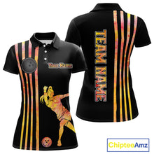 Load image into Gallery viewer, Personalized Watercolor Stripes Retro Bowling Team Shirts For Women, Black Bowling Attire For Ladies NQS11652