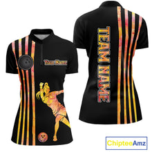 Load image into Gallery viewer, Personalized Watercolor Stripes Retro Bowling Team Shirts For Women, Black Bowling Attire For Ladies NQS11652