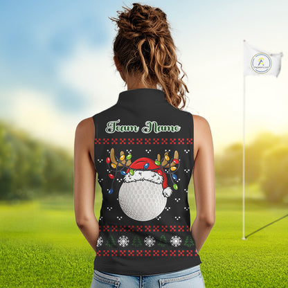 Funny Ugly Christmas pattern Santa Sleeveless Polo Shirt Custom best Ladies golf wear golf gifts NQS11067