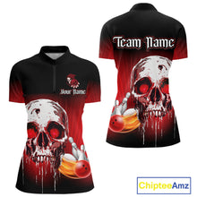 Load image into Gallery viewer, Black &amp; Red Skull Bowling Polo, 1/4 zip shirts for Women Custom team bowling jerseys, Gift for bowler NQS11480