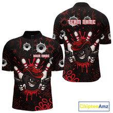 Load image into Gallery viewer, Funny Black and Red Bowling Cowboy gun Men bowling polo, 1/4 zip shirts Custom bowling team jersey NQS10690