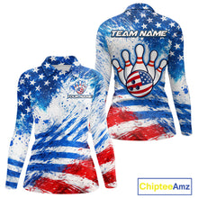 Load image into Gallery viewer, Red, White and Blue American Flag Bowling Shirts For Women Custom patriotic Team Bowling Jerseys NQS11505