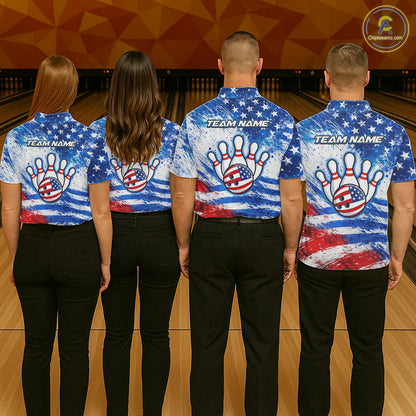 Red, White and Blue American Flag Bowling Shirts For Men Custom patriotic Team Bowling Jerseys NQS11505