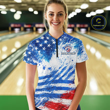 Load image into Gallery viewer, Red, White and Blue American Flag Bowling Shirts For Women Custom patriotic Team Bowling Jerseys NQS11505