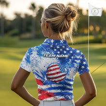 Load image into Gallery viewer, Red, White and Blue American Flag Golf Polo Shirts For Ladies Custom patriotic Team womens golf tops NQS11506