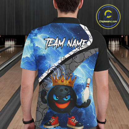 Funny King Crown Bowling Blue Lightning Thunder Bowling Shirts for Men Custom Bowling Team Jersey NQS10928