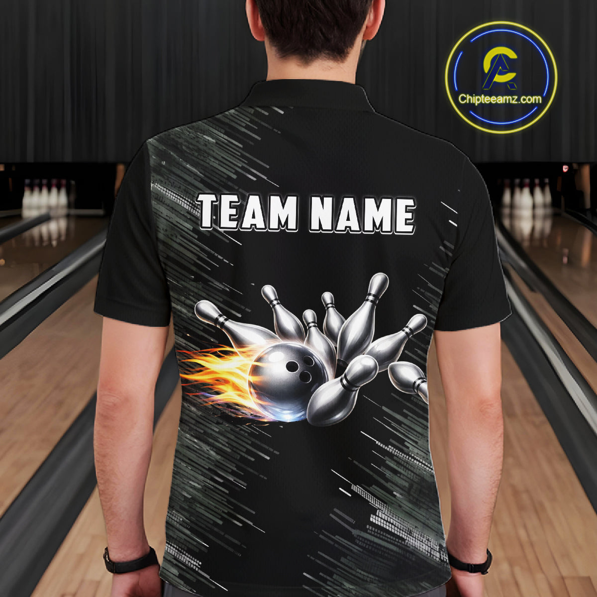Black and silver Flame Bowling Shirts For Men Custom Team Bowling jerseys, Gift For Bowlers NQS11341
