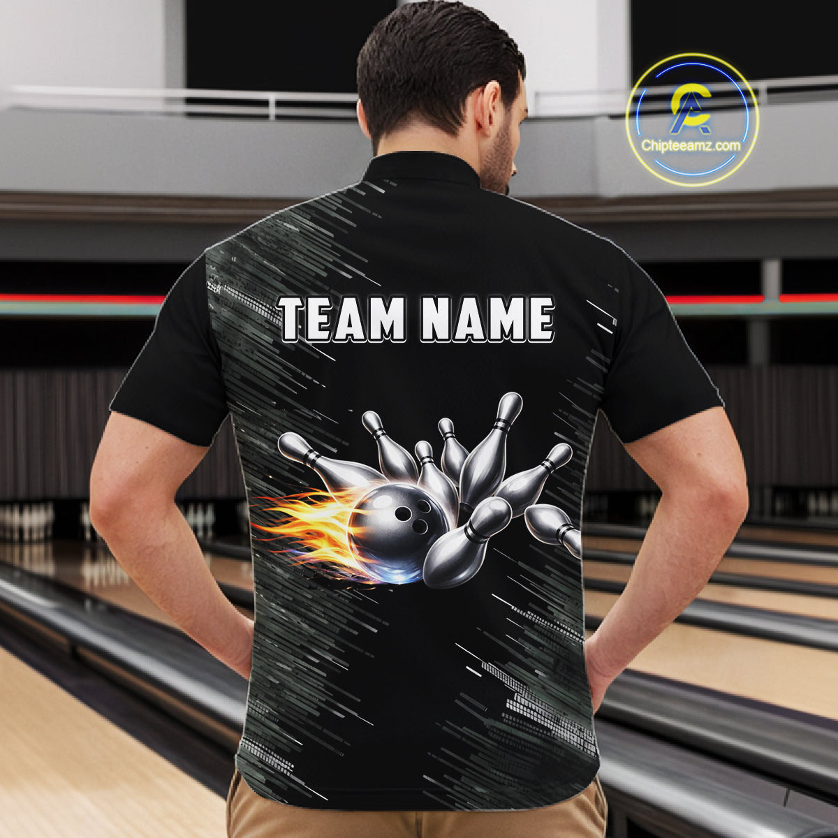 Black and silver Flame Bowling Shirts For Men Custom Team Bowling jerseys, Gift For Bowlers NQS11341