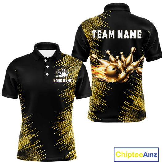 Black and Gold Flame Bowling Shirts For Men Custom Team Bowling jerseys, Gift For Bowlers NQS11342
