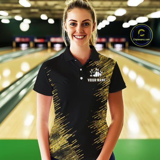 Black and Gold Flame Bowling Shirts For Women Custom Team Bowling jerseys, Gift For Bowlers NQS11342