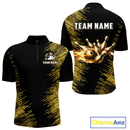 Black and Gold Flame Bowling Shirts For Men Custom Team Bowling jerseys, Gift For Bowlers NQS11342