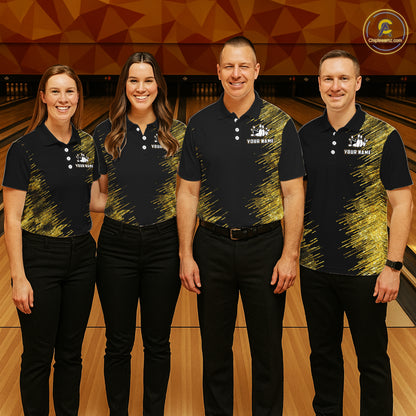 Black and Gold Flame Bowling Shirts For Women Custom Team Bowling jerseys, Gift For Bowlers NQS11342