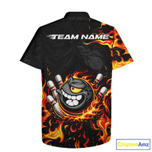 Load image into Gallery viewer, Funny Angry Bowling Button-up Shirt Custom Black and Orange Flame Bowling Hawaiian Team jerseys NQS11683