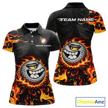 Load image into Gallery viewer, Funny Angry Golf Ball Golf Polo Shirts For Women Custom Black and Orange Flame ladies golf apparel NQS11684