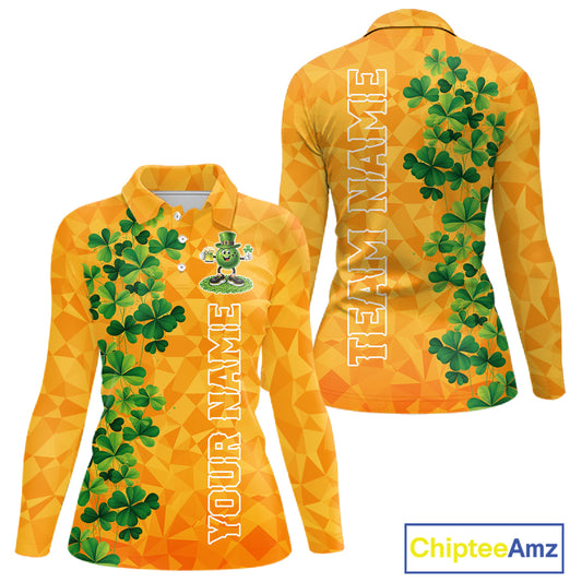 Orange pattern Green clovers St Patrick's Day Bowling Shirts for Women Custom Bowling Team jerseys NQS11696