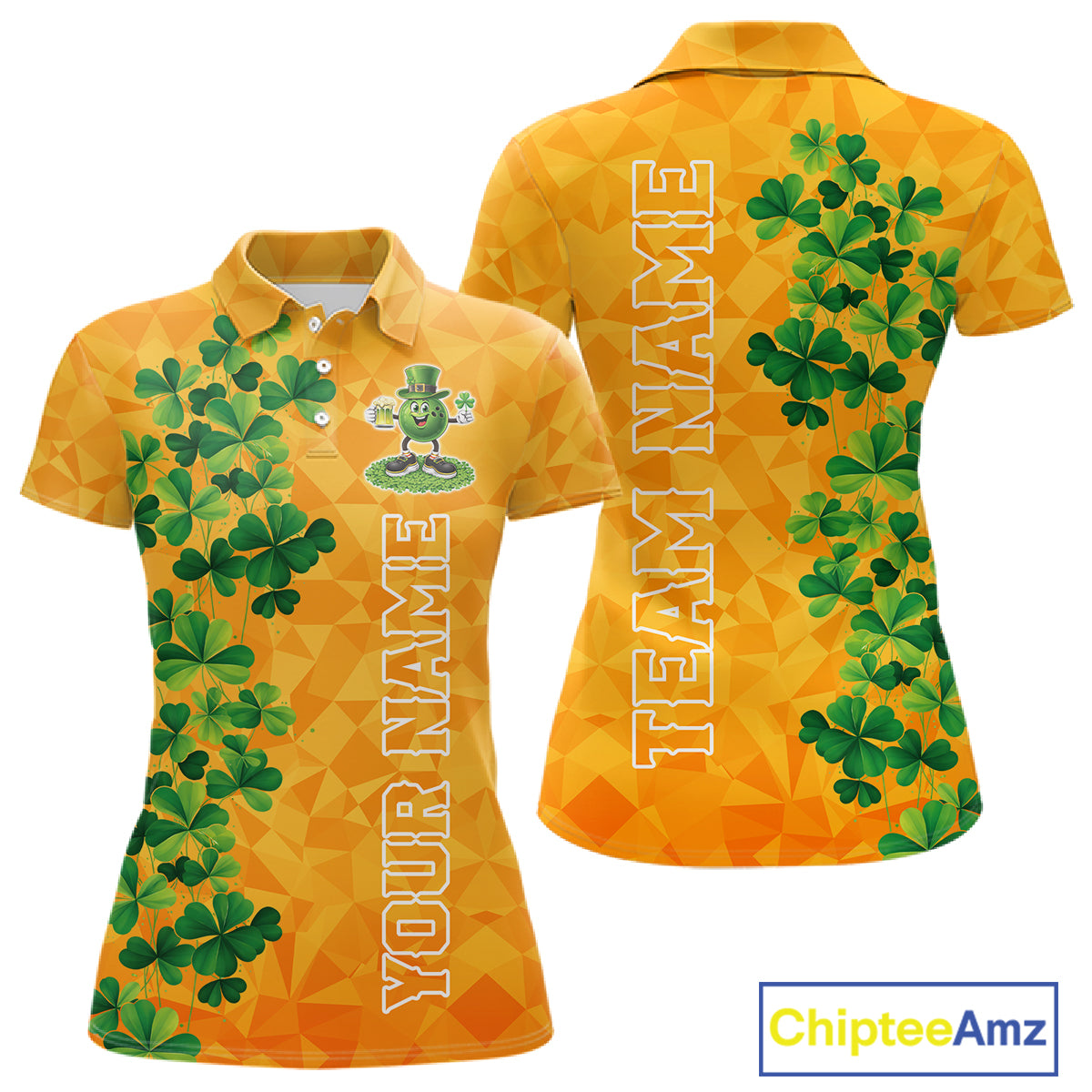Orange pattern Green clovers St Patrick's Day Bowling Shirts for Women Custom Bowling Team jerseys NQS11696