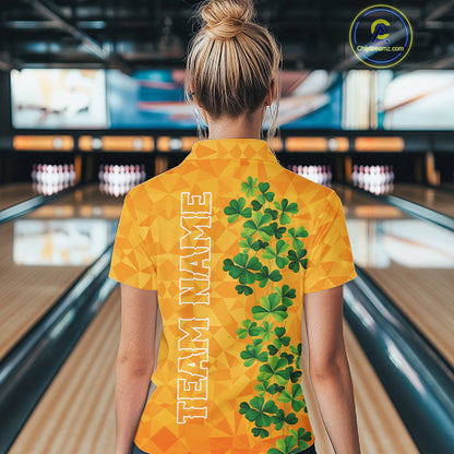 Orange pattern Green clovers St Patrick's Day Bowling Shirts for Women Custom Bowling Team jerseys NQS11696
