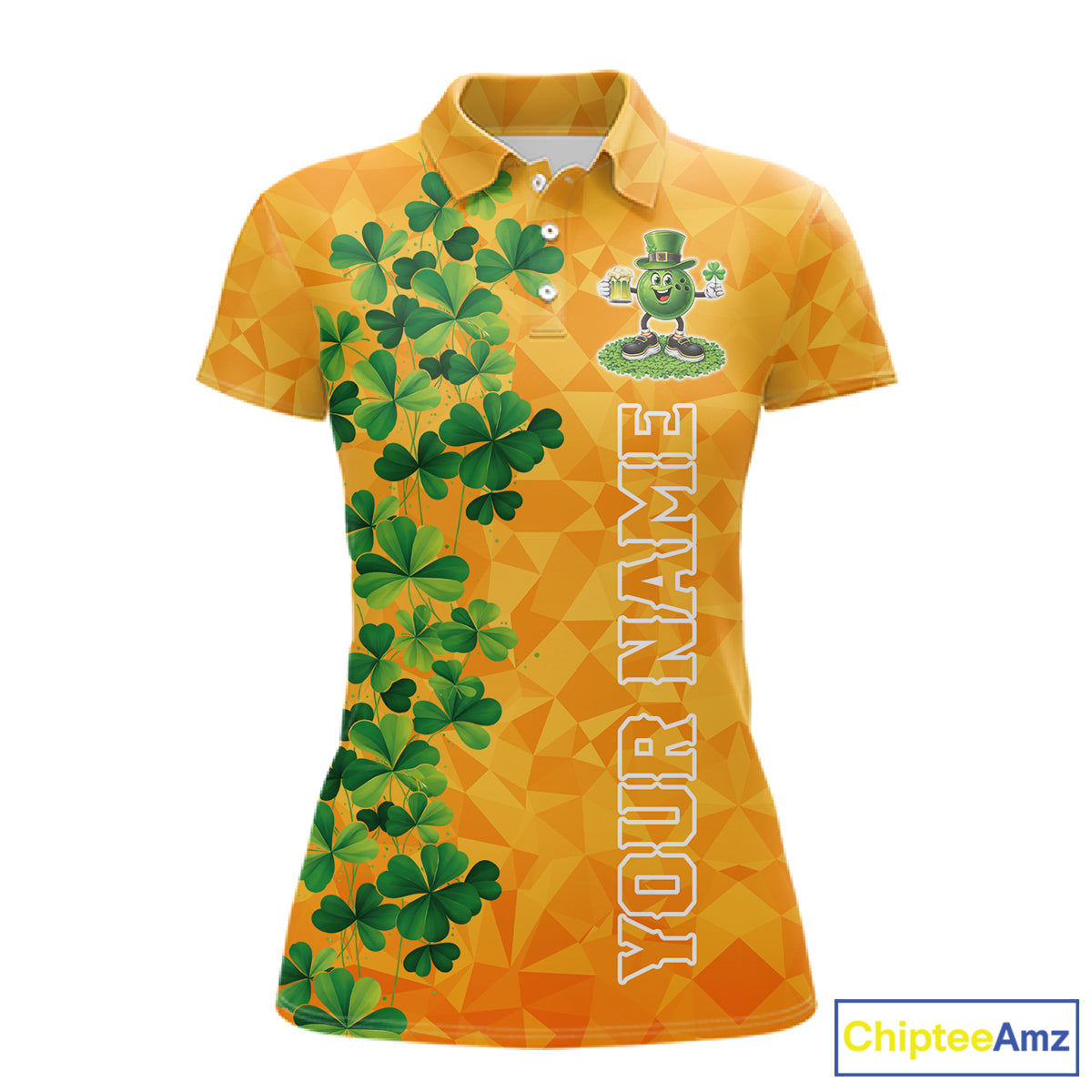Orange pattern Green clovers St Patrick's Day Bowling Shirts for Women Custom Bowling Team jerseys NQS11696