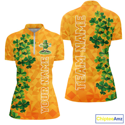 Orange pattern Green clovers St Patrick's Day Bowling Shirts for Women Custom Bowling Team jerseys NQS11696