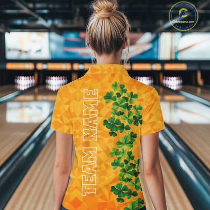 Orange pattern Green clovers St Patrick's Day Bowling Shirts for Women Custom Bowling Team jerseys NQS11696
