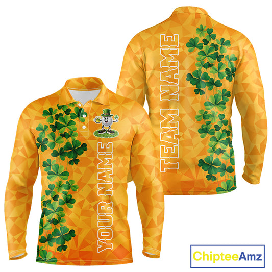 Orange pattern Green clovers St Patrick's Day Mens Golf Polo shirts Custom best golf gifts for men NQS11697