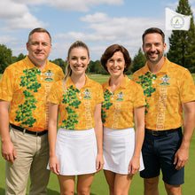 Load image into Gallery viewer, Orange pattern Green clovers St Patrick's Day Mens Golf Polo shirts Custom best golf gifts for men NQS11697