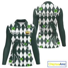 Load image into Gallery viewer, Green argyle pattern lucky shamrock Golf Polo Shirt For Women Custom St. Patrick's ladies golf outfit NQS10775