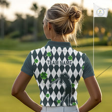 Load image into Gallery viewer, Green argyle pattern lucky shamrock Golf Polo Shirt For Women Custom St. Patrick's ladies golf outfit NQS10775