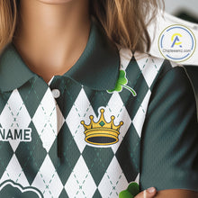 Load image into Gallery viewer, Green argyle pattern lucky shamrock Golf Polo Shirt For Women Custom St. Patrick's ladies golf outfit NQS10775