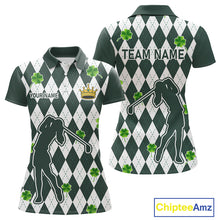 Load image into Gallery viewer, Green argyle pattern lucky shamrock Golf Polo Shirt For Women Custom St. Patrick's ladies golf outfit NQS10775