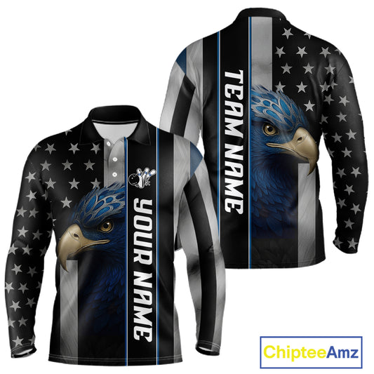Black American Flag Eagle Bowling Shirts For Men Custom Patriotic Bowling Team Jerseys NQS11152