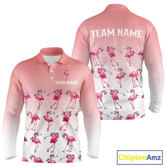 Funny Pink Flamingo Golf polo shirt for men custom Flamingo golfer pattern golf shirts NQS11714