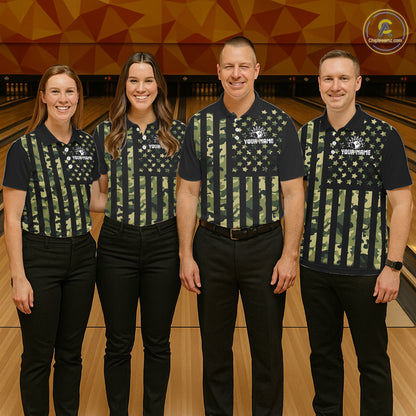 Black and Green Camo American Flag Bowling Shirts For Men Custom patriotic Bowling Team Jerseys NQS11177