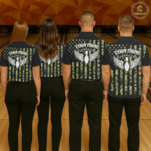 Load image into Gallery viewer, Black and Green Camo American Flag Bowling Shirts For Men Custom patriotic Bowling Team Jerseys NQS11177