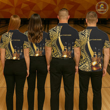 Load image into Gallery viewer, Black and Gold crown Bowling ball pins Polo, Quarter Zip Shirts for Men Custom Bowling Team jerseys NQS11592
