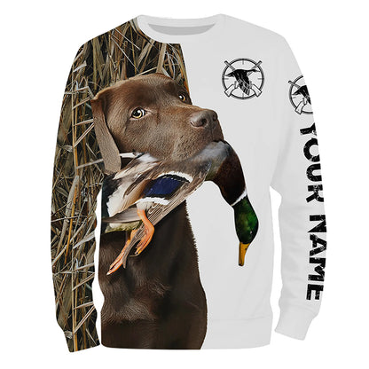 Duck Hunting With Dog Chocolate Labrador Retriever Custom Name 3D All Over Print Shirt Hoodie Personalized Hunting Gifts FSD1862
