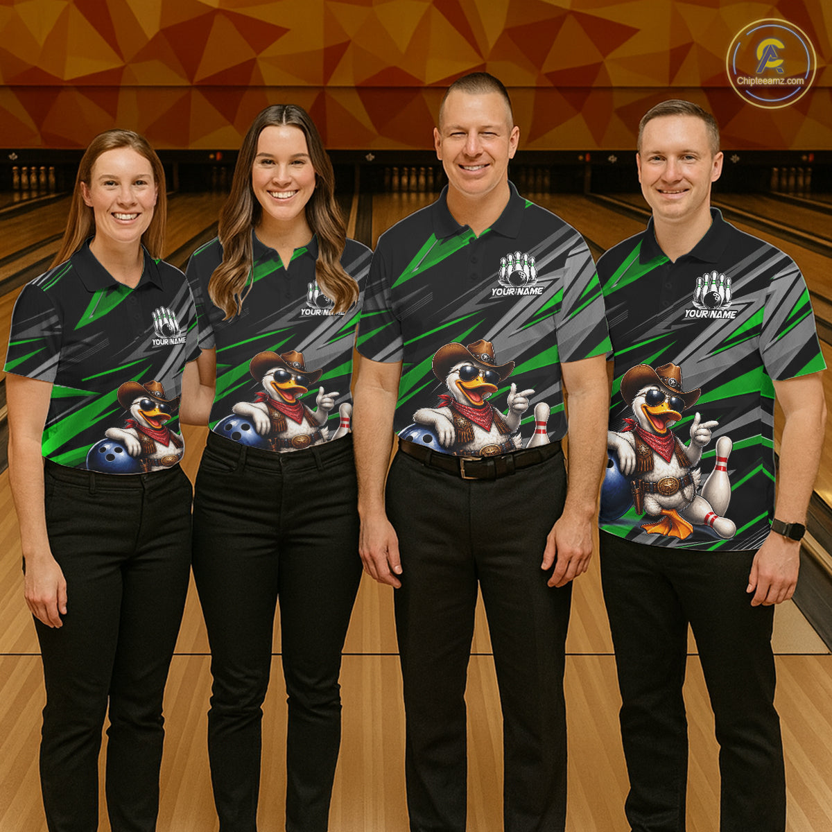 Personalized Team Jersey Men's Custom Cowboy Duck Bowling Polo & 1/4 Zip Shirt |Green NHT1205