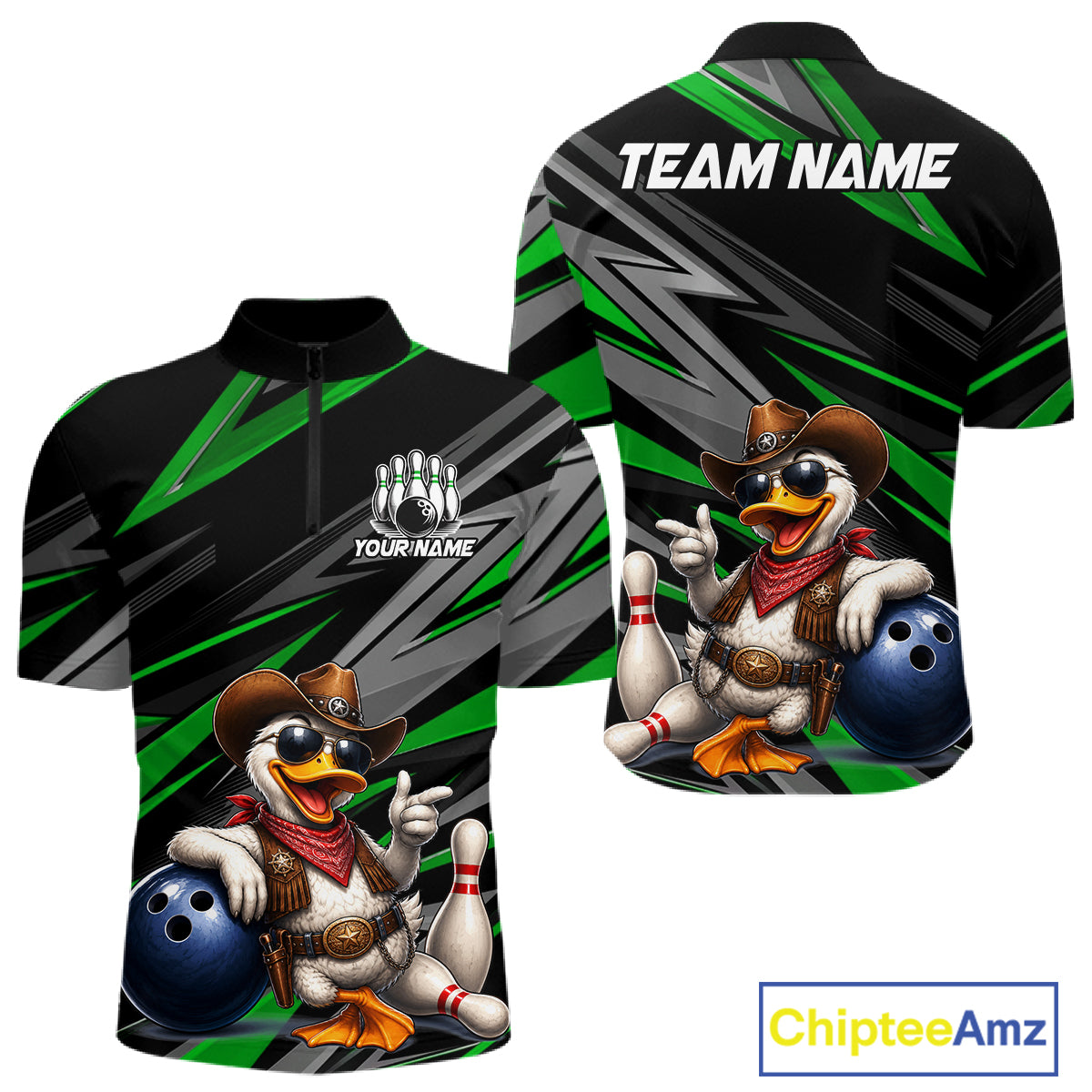 Men's green cowboy duck bowling quarter zip – lightweight breathable team jersey