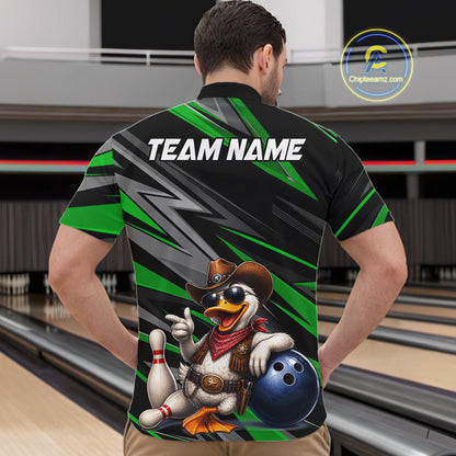 Personalized Team Jersey Men's Custom Cowboy Duck Bowling Polo & 1/4 Zip Shirt |Green NHT1205