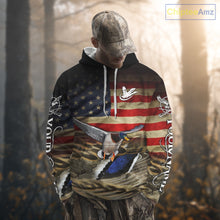 Load image into Gallery viewer, Duck Hunting Waterfowl Camo US Flag, Duck Hunting Gifts, Duck Hunting Shirt NHT294