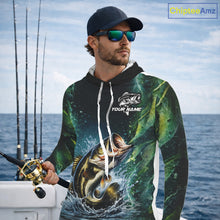 Load image into Gallery viewer, Largemouth Bass Fishing Black Green Camo Custom Name Fishing Shirts Jerseys  NHT456