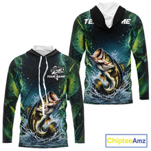 Load image into Gallery viewer, Largemouth Bass Fishing Black Green Camo Custom Name Fishing Shirts Jerseys  NHT456