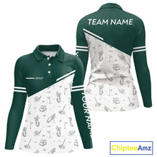 Load image into Gallery viewer, Green White Golf Pattern Womens Golf Tops Custom Ladies Golf Shirts, Green Golf Tops NHT884